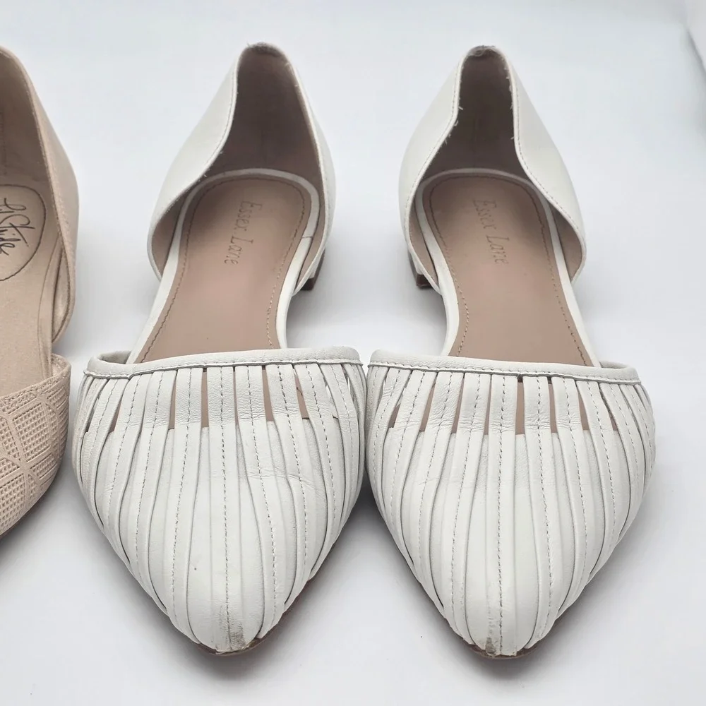 D 'Orsay Pointed Flats Bundle Women 8 Nude White Office Minimalist Neutral Shoes - Picture 4 of 14